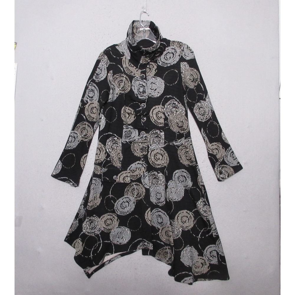 Pure‎ Essence Tunic Jacket Medium Black Geometric Artsy Asymmetrical Statement